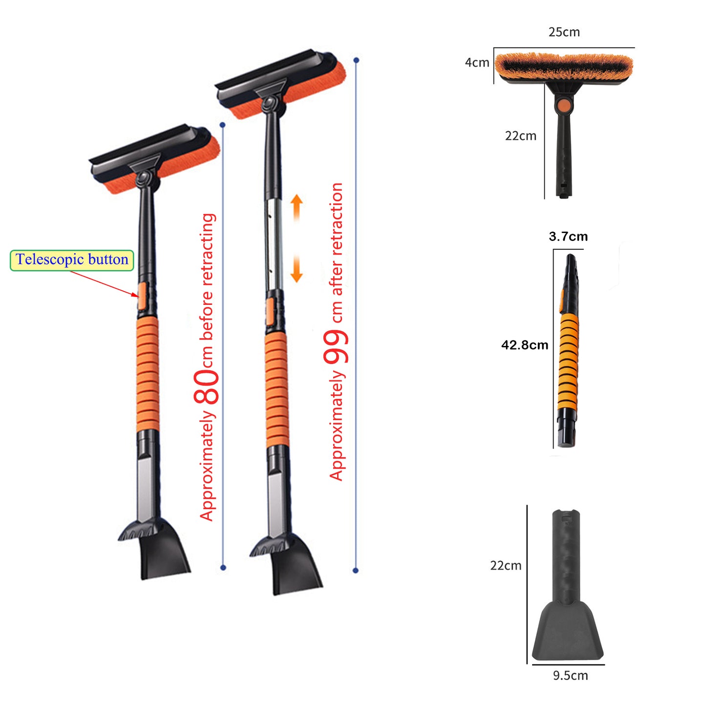 Drasry Snow Brush Ice Scraper Tool Portable 3 In 1 Detachable Snow Removal Kit