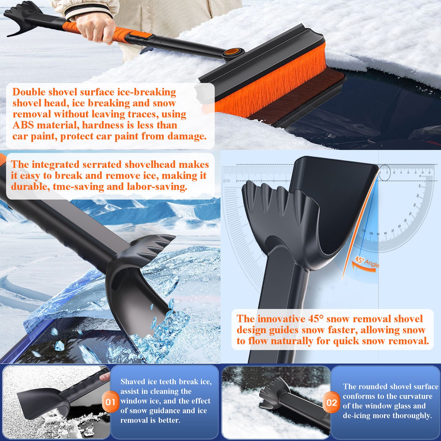 Drasry Snow Brush Ice Scraper Tool Portable 3 In 1 Detachable Snow Removal Kit